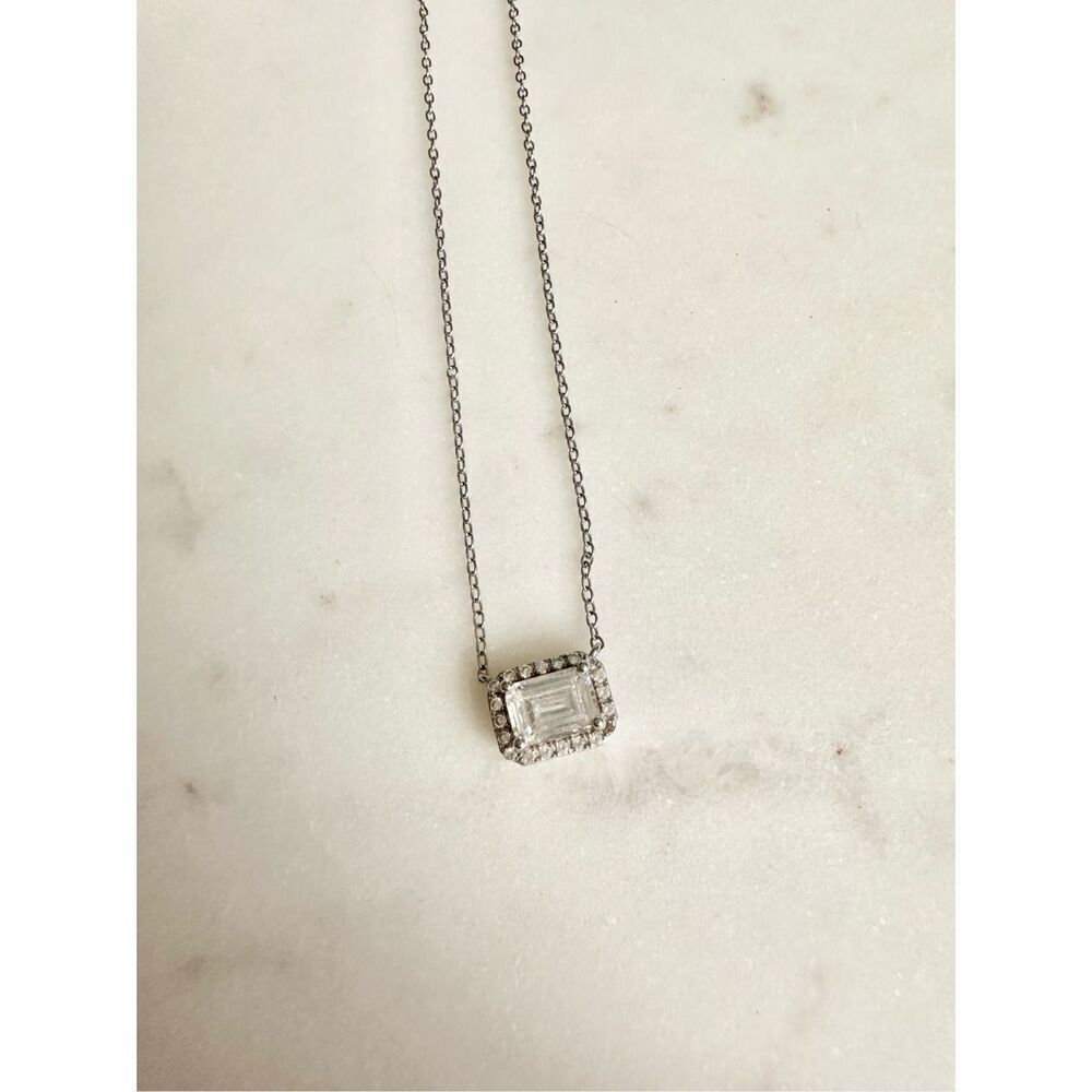 Emerald cut cubic zirconia statement necklace 925 ￼